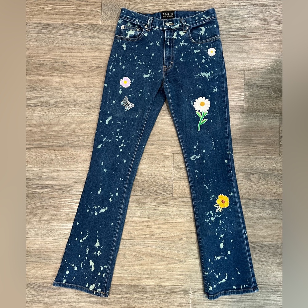 Floral Embroidered Women's Jeans, Brand Tag.m Los Angeles, Up-Cycled